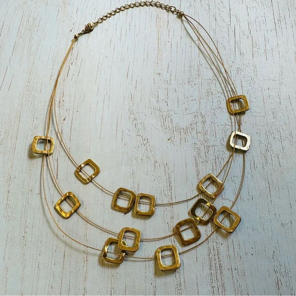 Gold Wire Squares Layered Necklace